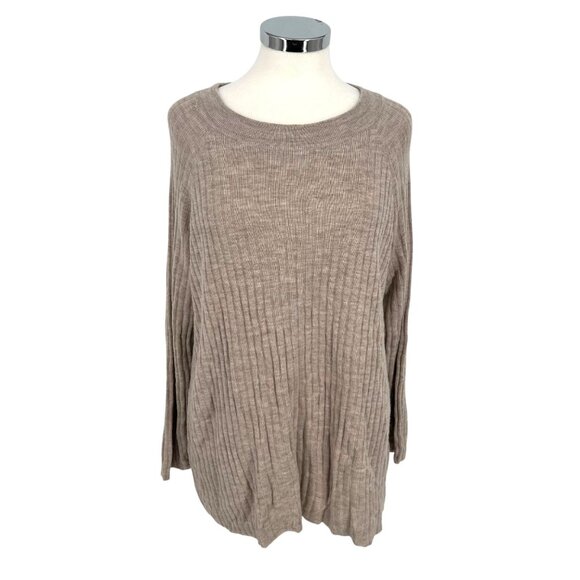 Eileen Fisher Beige Ribbed Merino Wool Pullover Sweater Size Medium - Picture 1 of 11